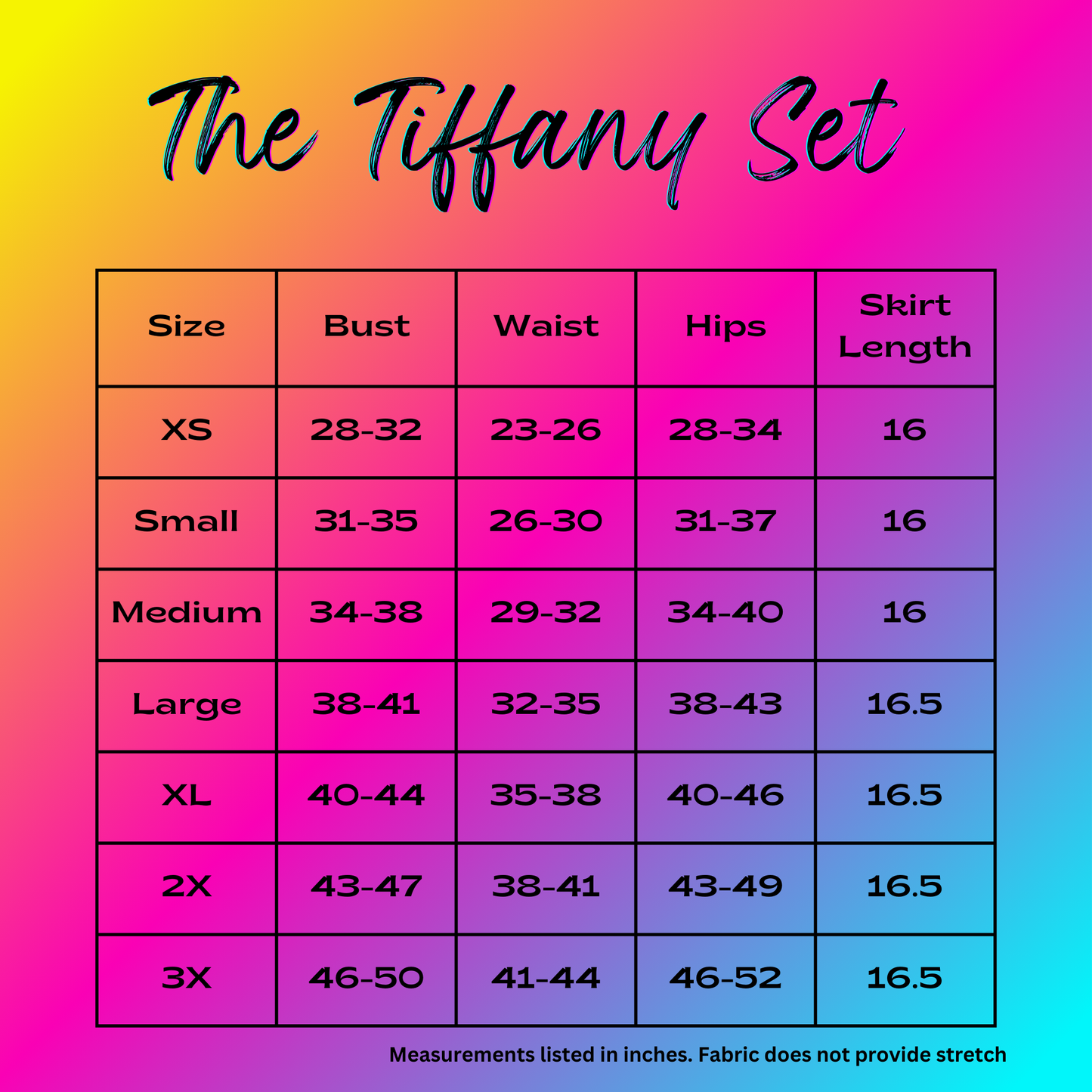 The Tiffany Set Size Chart