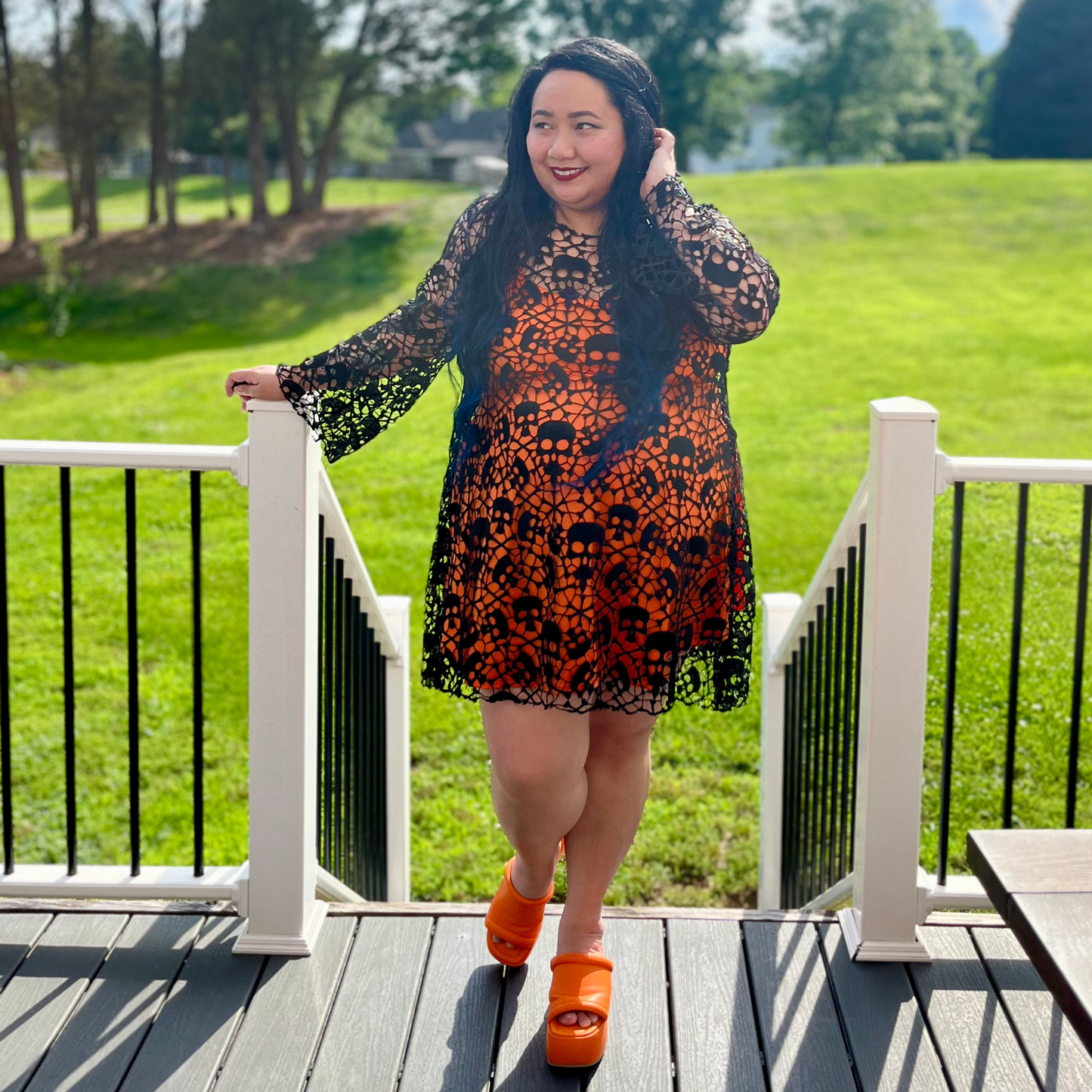 Casstastrophe, Shop Casstastrophe, casstastropheshop.com, The Nancy Dress, black lace with orange slip