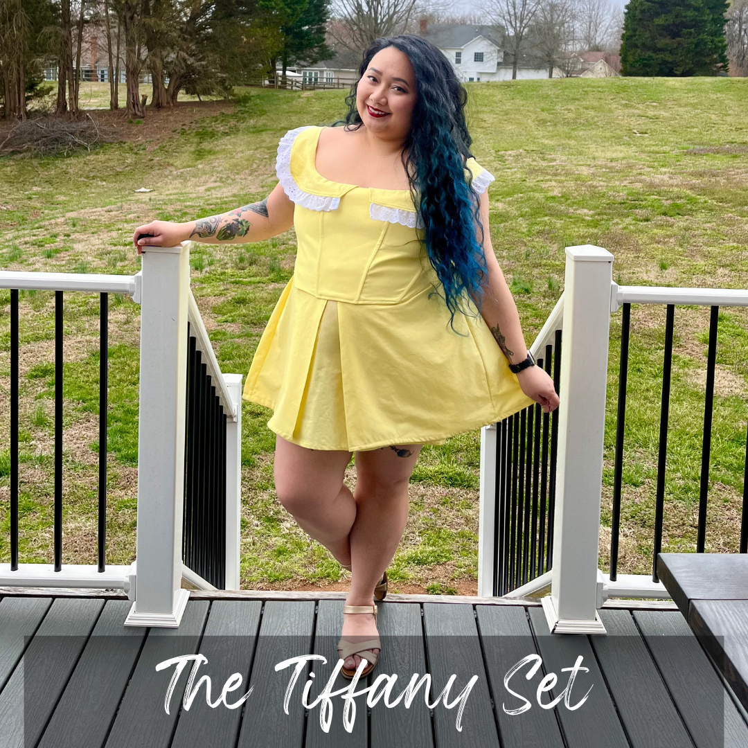 The Tiffany Set, Casstastrophe, Shop Casstastrophe, Casstastropheshop.com, yellow corset and skirt set