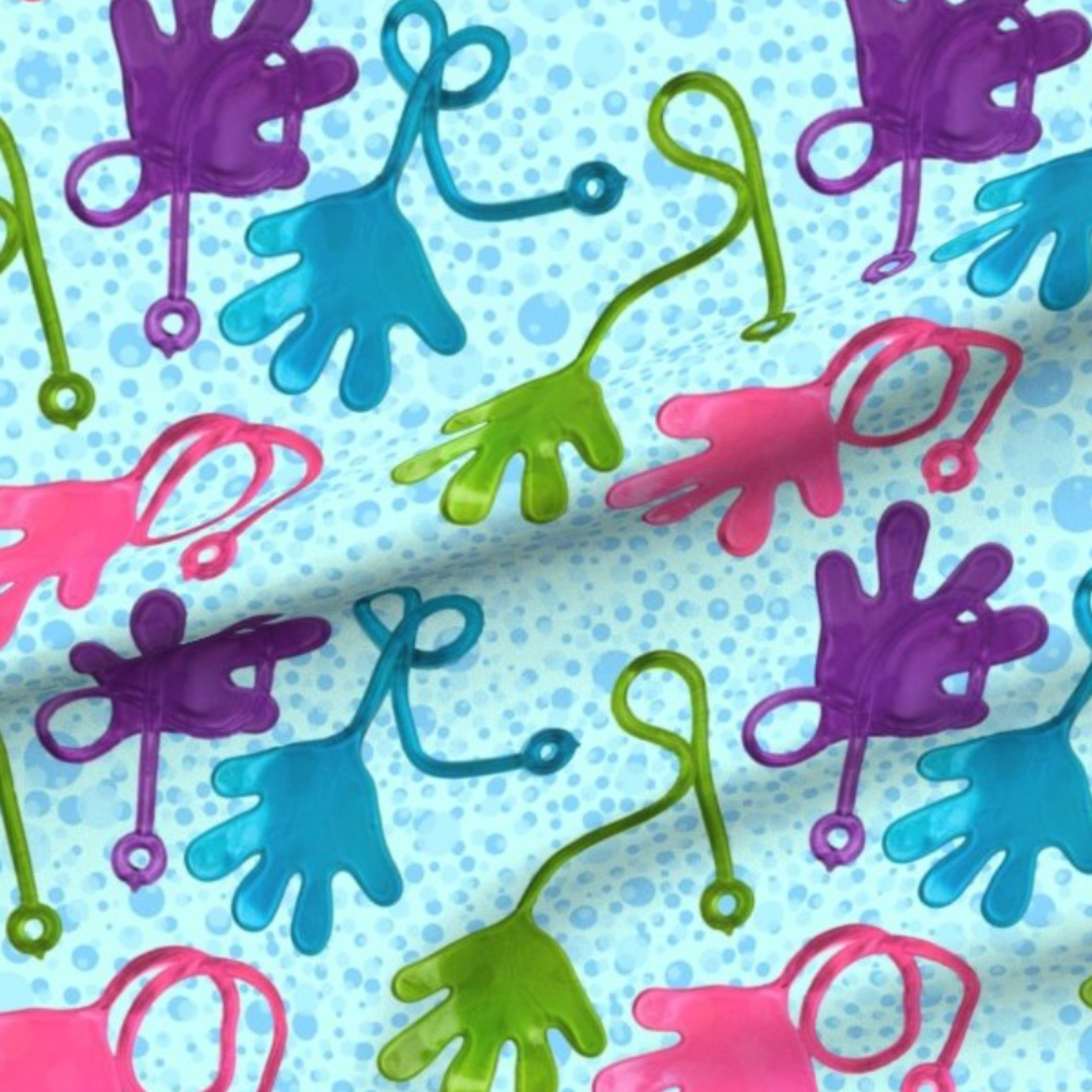 colorful sticky hands on a blue background
