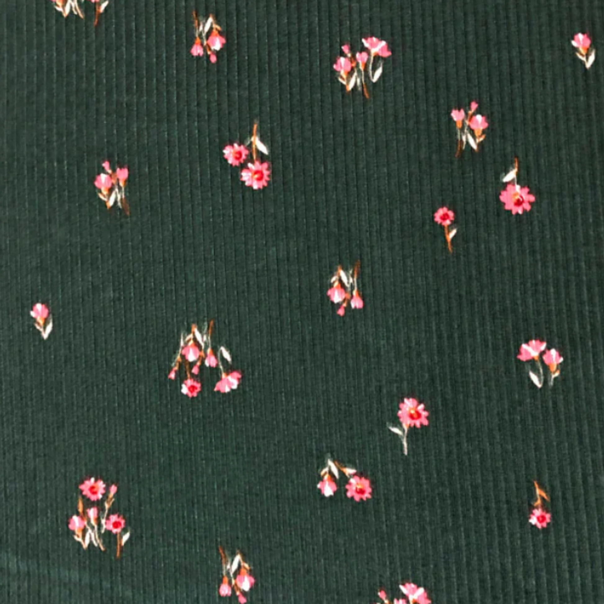 forest green fabric with pink flowers