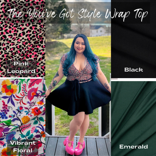 you've got style wrap top, casstastrophe, shop casstastrophe, casstastropheshop.com, pink leopard, vibrant floral, black, emerald