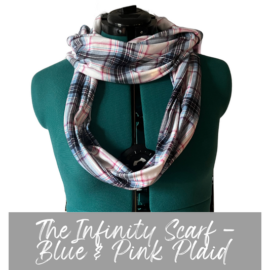 blue and pink plaid infinity scarf, Casstastrophe, Shop Casstastrophe, casstastropheshop.com