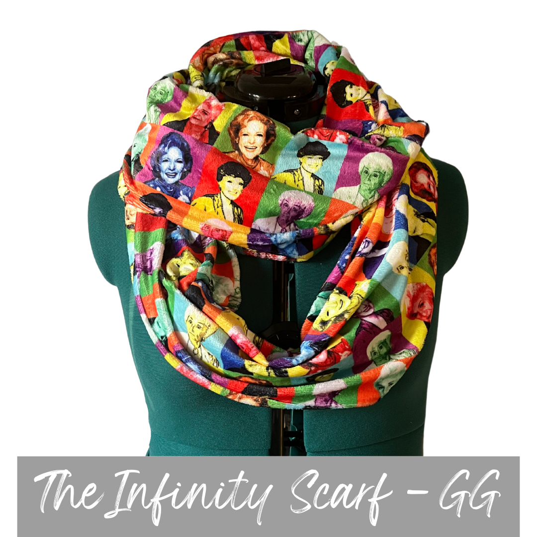 pop art golden girls inspired colorful print infinity scarf, Casstastrophe, Shop Casstastrophe, casstastropheshop.com