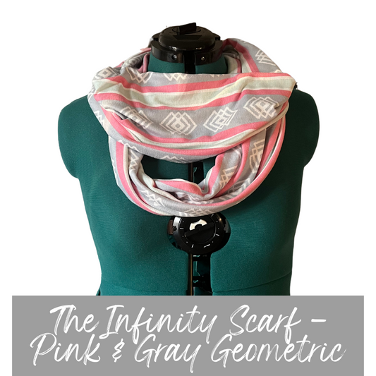 pink, mint green & gray geometric print infinity scarf, Casstastrophe, Shop Casstastrophe, casstastropheshop.com