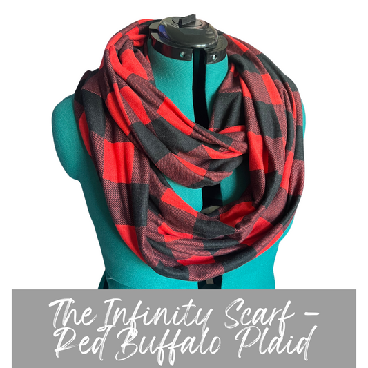 red and black buffalo plaid infinity scarf, Casstastrophe, Shop Casstastrophe, casstastropheshop.com