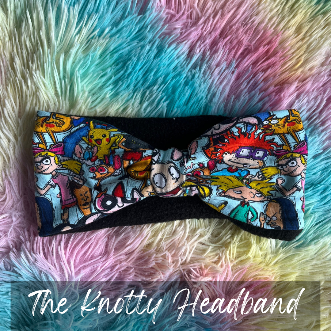 90s cartoon print knotted headband ear warmer, Casstastrophe, Shop Casstastrophe, Casstastropheshop.com