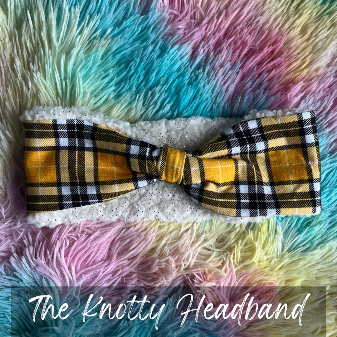 yellow and black plaid knotted headband ear warmer, Casstastrophe, Shop Casstastrophe, Casstastropheshop.com