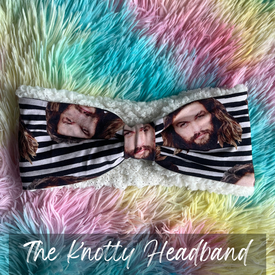 Jason Momoa Print knotted headband ear warmer, Casstastrophe, Shop Casstastrophe, Casstastropheshop.com