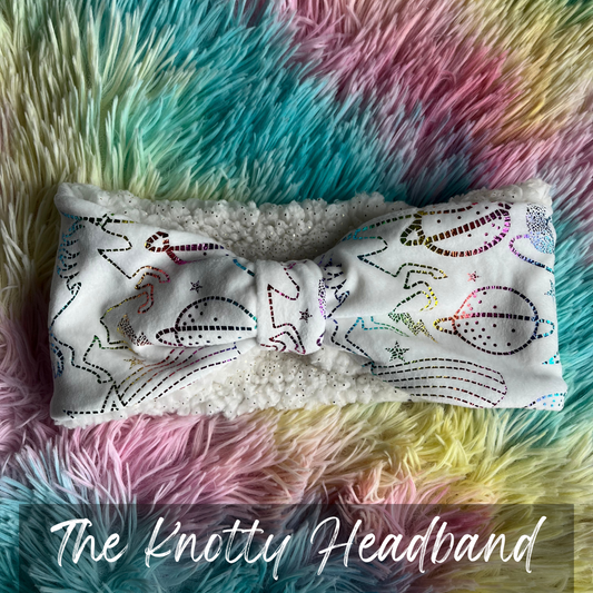 Space unicorns print knotted headband ear warmer, Casstastrophe, Shop Casstastrophe, Casstastropheshop.com