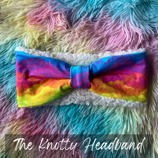 rainbow cloud print knotted headband ear warmer, Casstastrophe, Shop Casstastrophe, Casstastropheshop.com