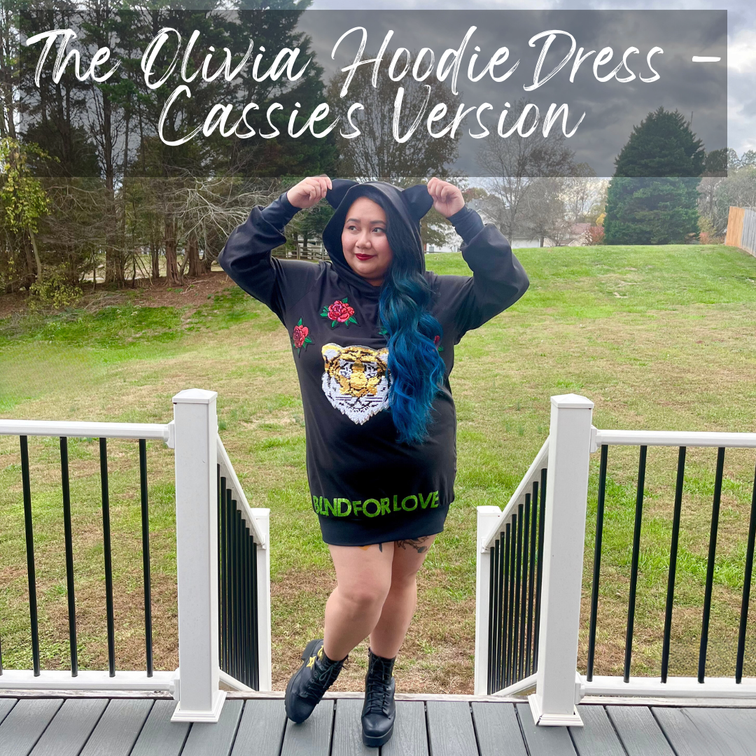 Casstastrophe, Shop Casstastrophe, casstastropheshop.com, black hoodie dress with sequin tiger head and rose appliqués 
