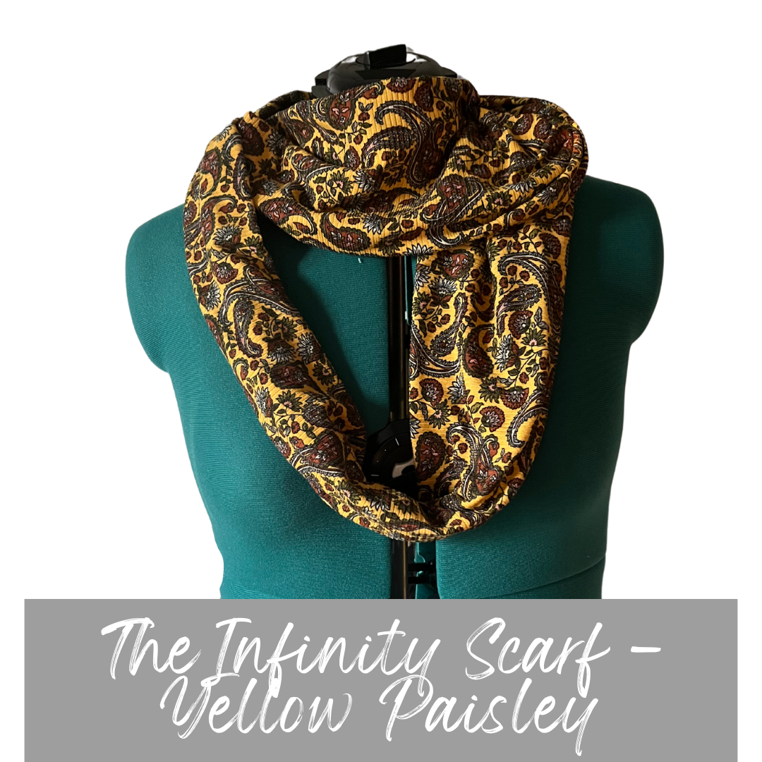 yellow paisley print infinity scarf, Casstastrophe, Shop Casstastrophe, casstastropheshop.com